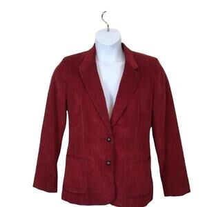 Koret Blazer Corduroy Women's Size M Red Lined Long Sleeve Preppy Chic Vintage
